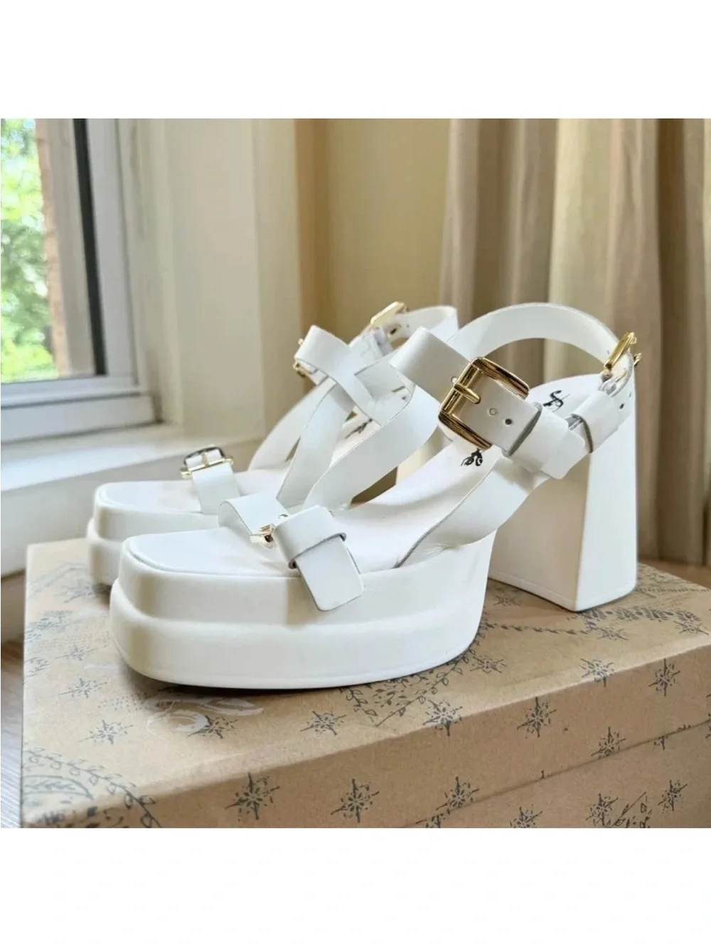 New Free People Pamela Double Stack Platform Heels White Womens 8